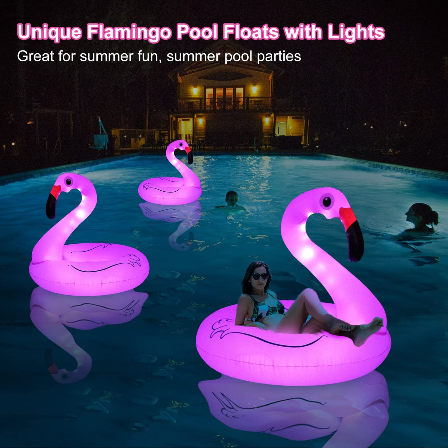 FlyfreeU Flamingo Inflatable Pool Float with Lights – 42-Inch Solar-Powered Lounger for Adults