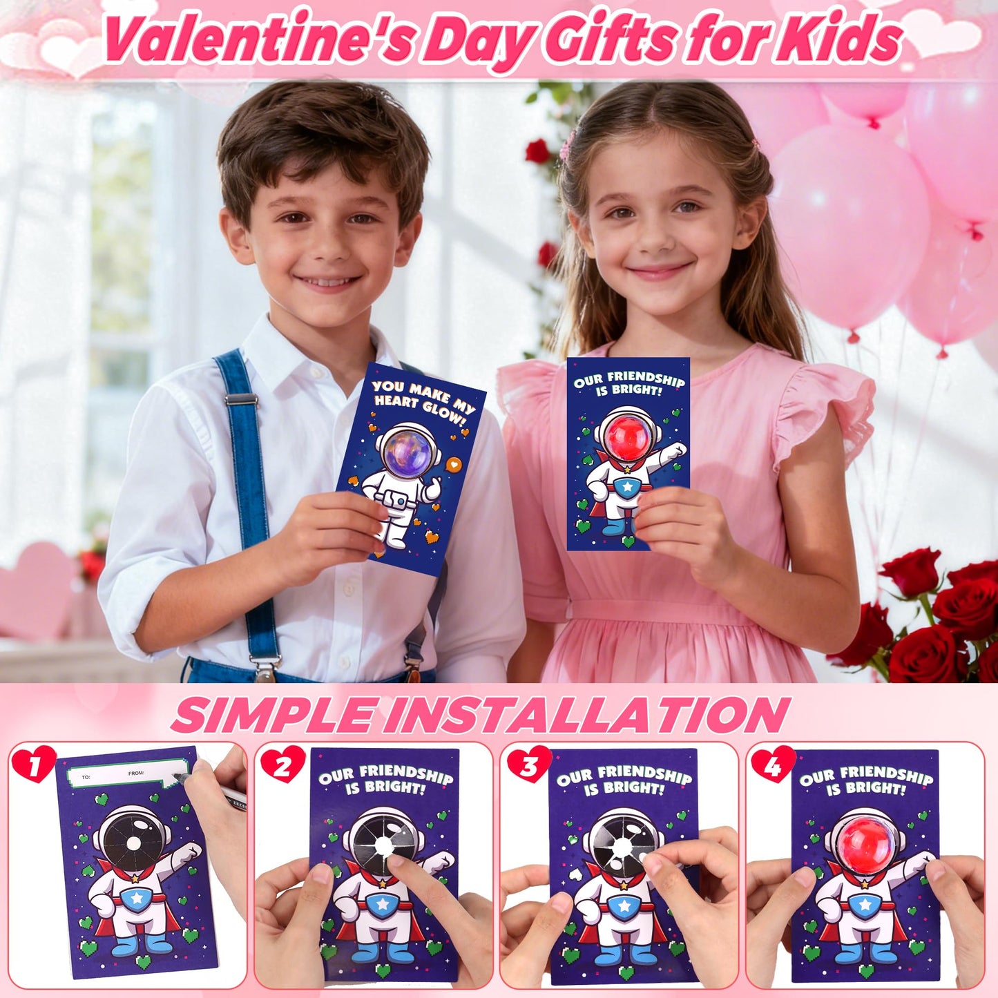 FLYSNK 28-Pack Galaxy Slime Valentines Day Cards for Kids — Classroom Gift Set