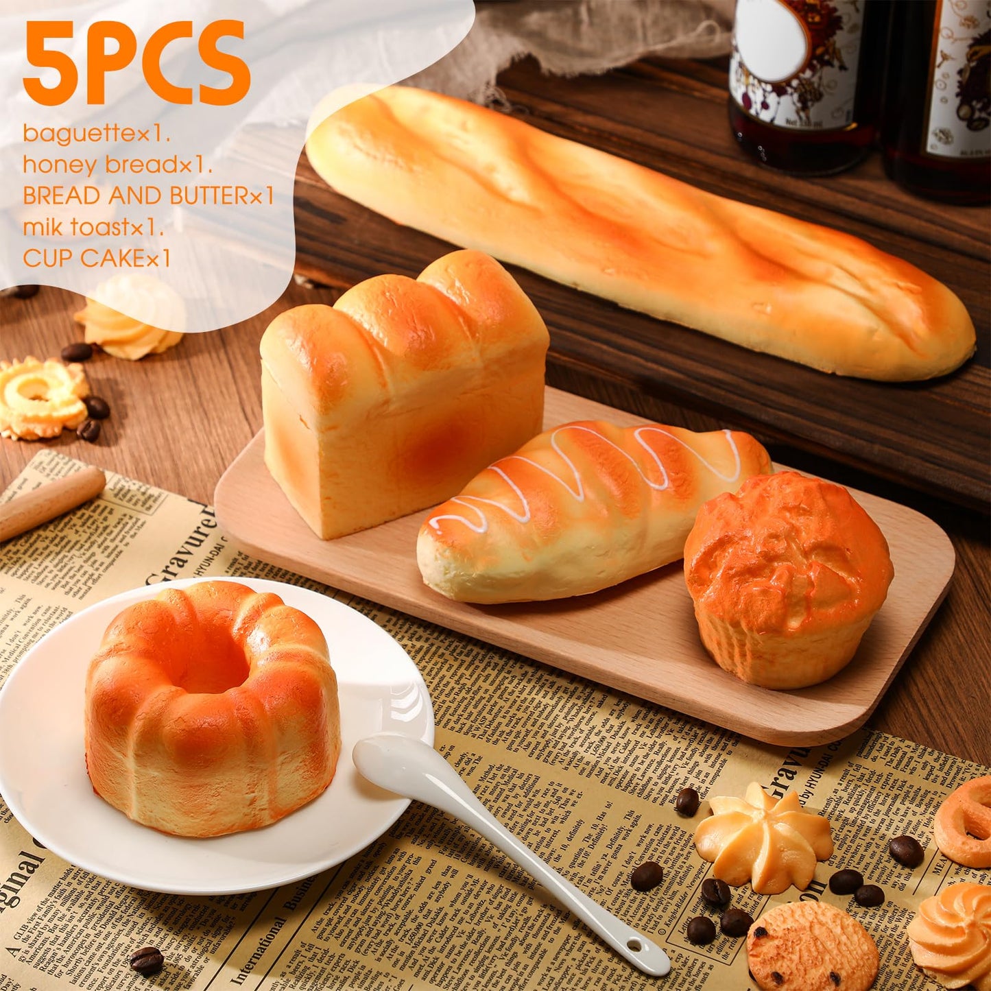 Foilswirl 5 Pcs Bread Stress Toy Set – Soft Toast Shapes for Relaxation