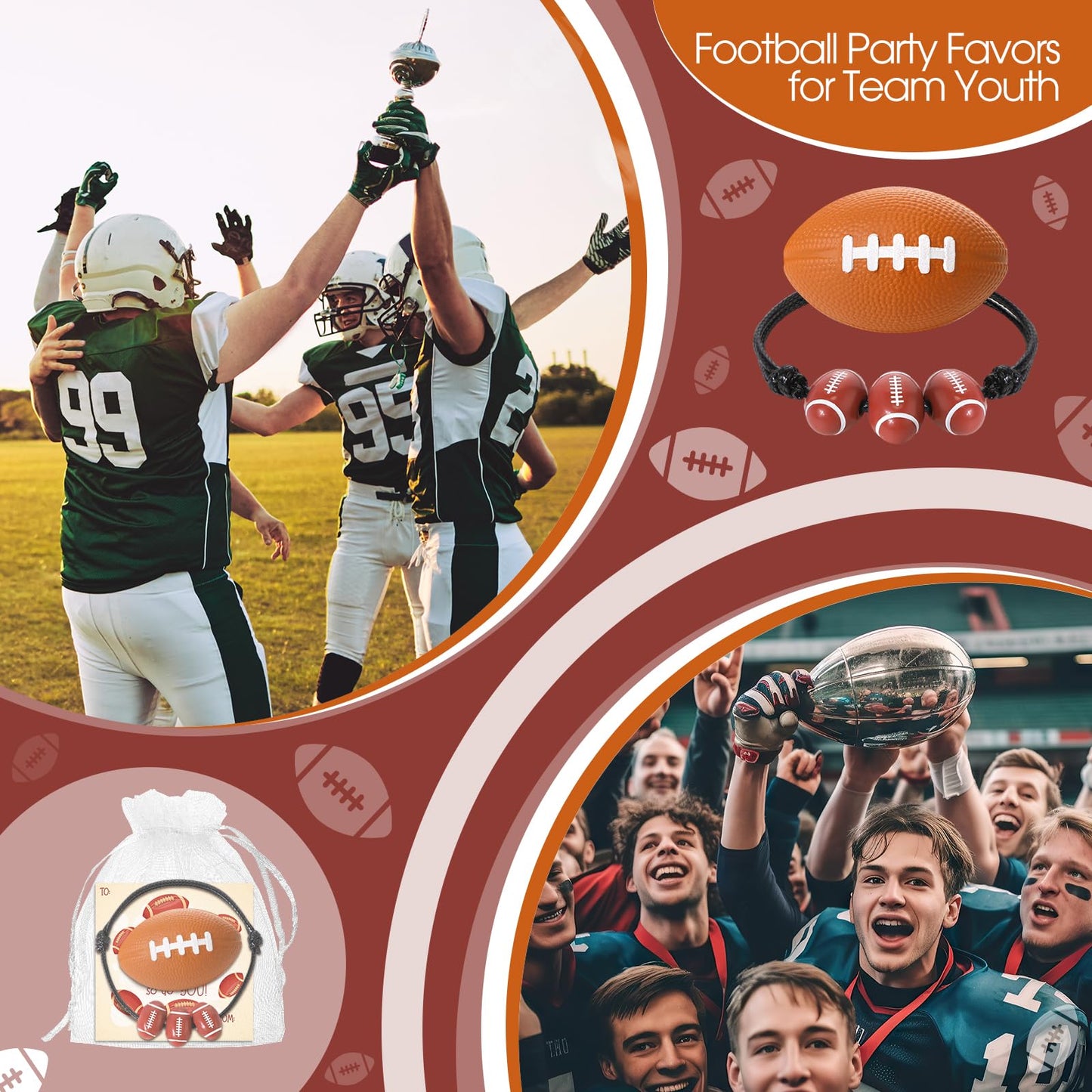 Foilswirl 36 Sets Football Gifts Bulk – Stress Balls, Bracelets & Cards