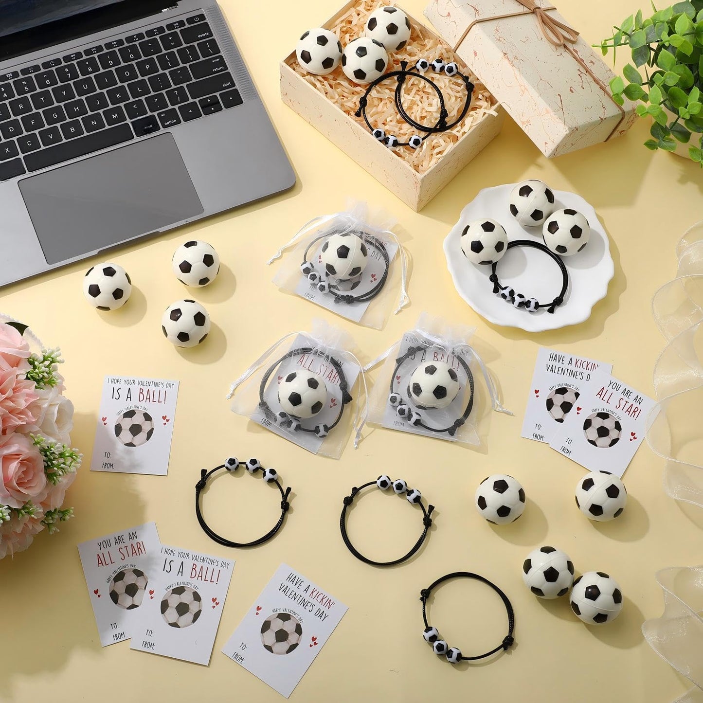 Foilswirl 18-Piece Valentine Soccer Gift Set — Stress Balls, Bracelets & Cards