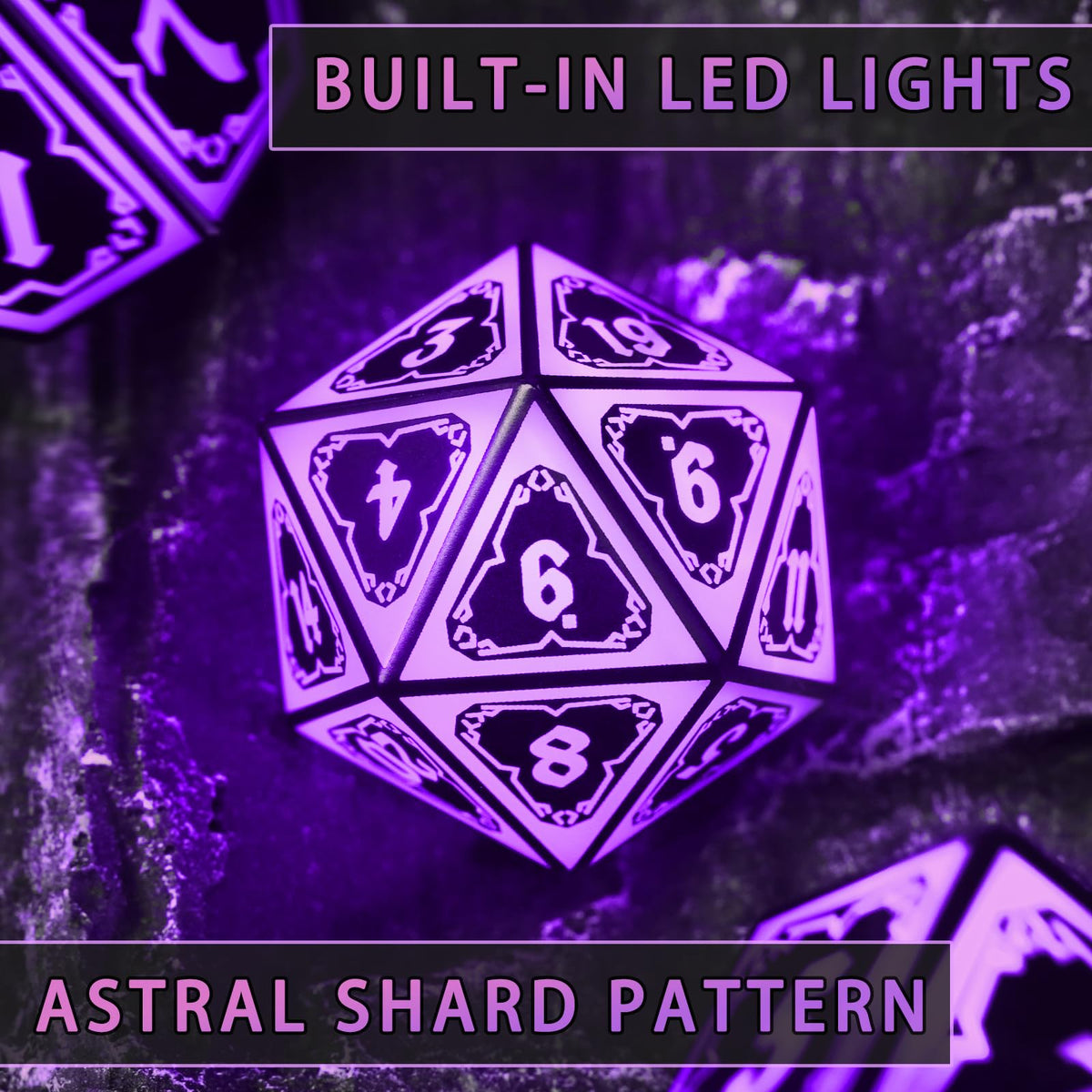 FONVGOGO Light Up DND Dice Set - Rechargeable 7-Piece LED Astral Shard Purple
