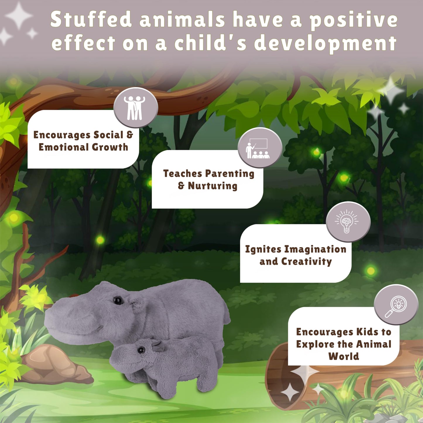 Forest & Twelfth Mom and Baby Mini Hippo Plush Toy – Nursery Safari Decor