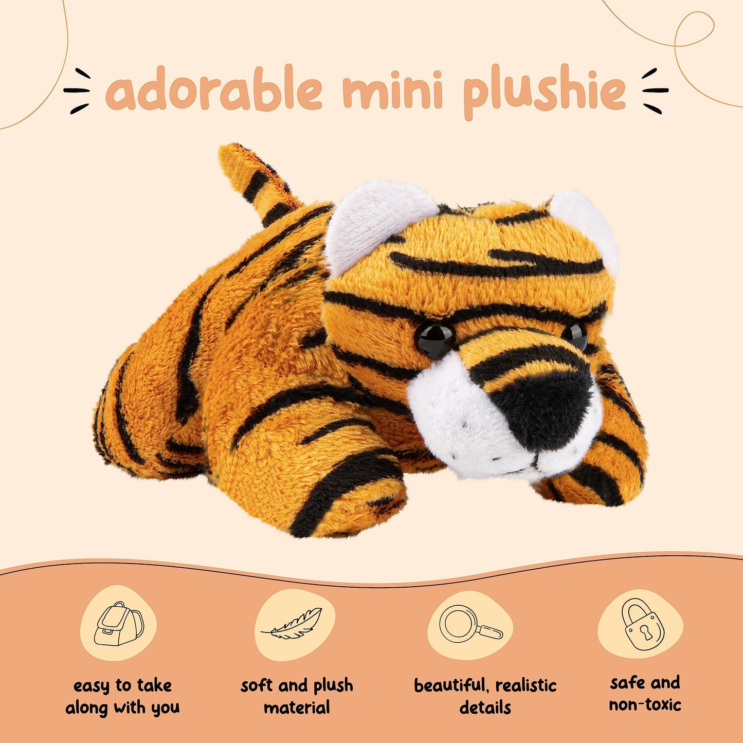 Forest & Twelfth 4" Stuffed Tiger – Mini Plush for Kids, Party Favors & Goody Bags