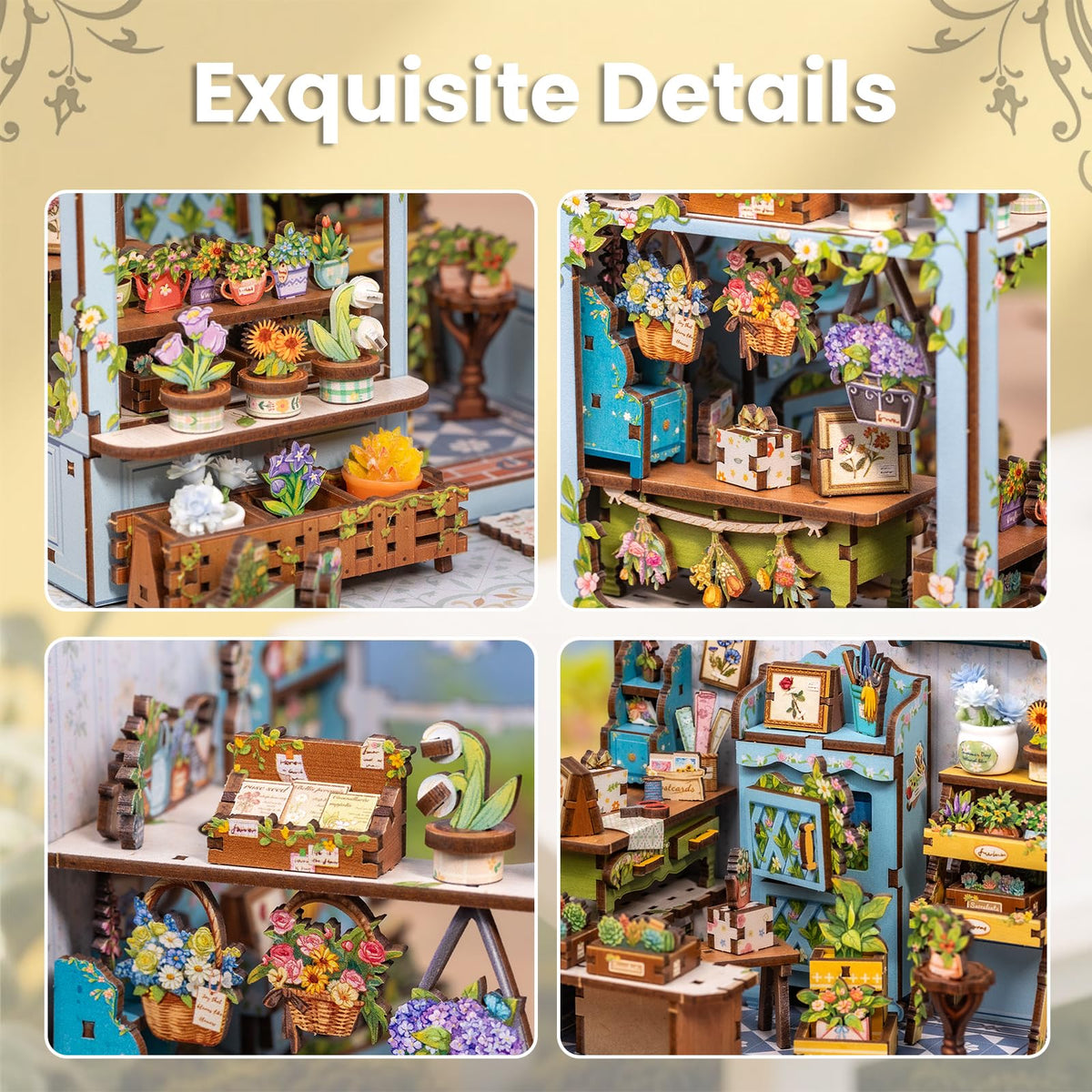 Fsolis Book Nook Kit – DIY Miniature Dollhouse & Tiny Flower Shop | Anna's Blue Blossom
