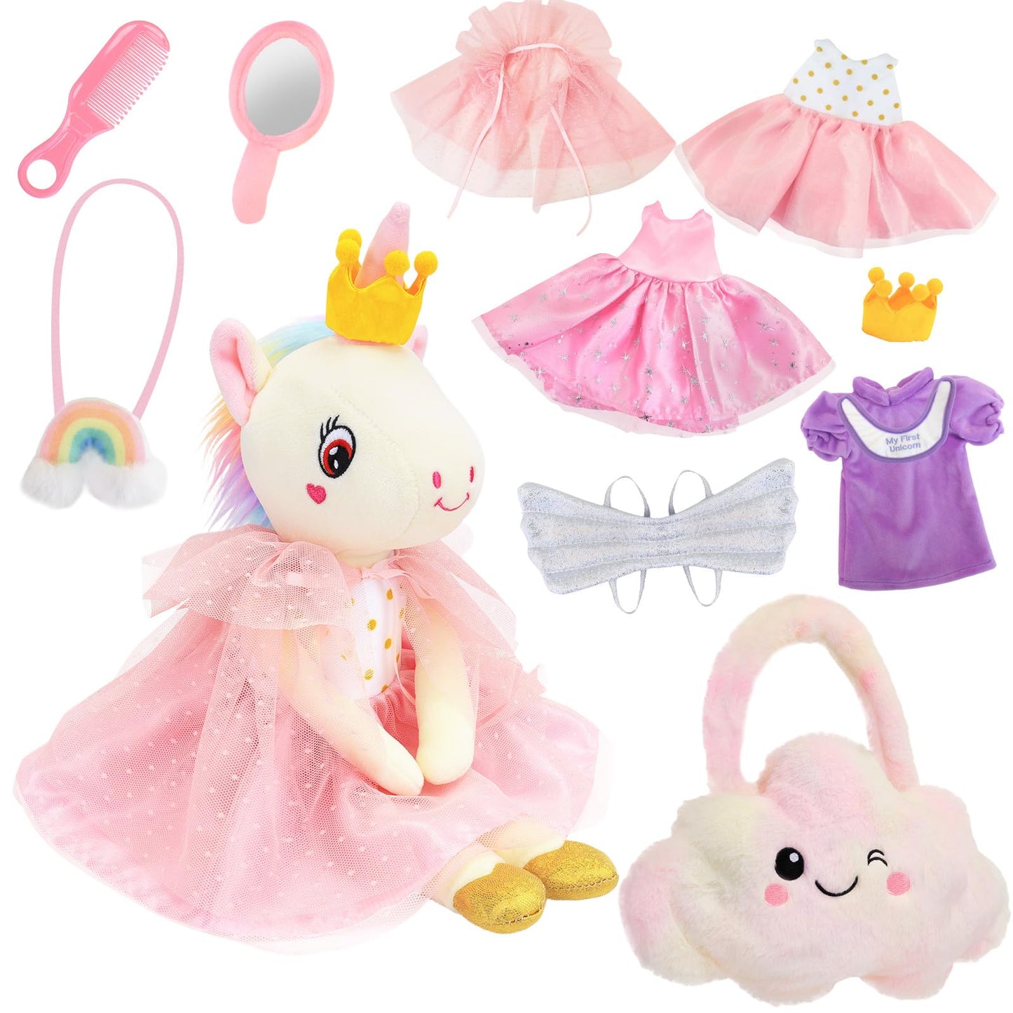FPVERA Unicorn Dress-Up Doll Set – 18-Inch Ballerina Unicorn with 3 Outfits & Storage Bag