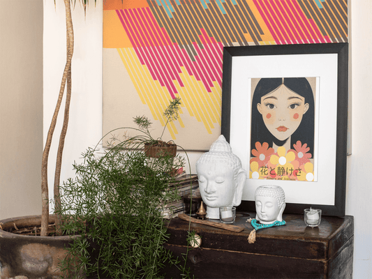 Japanese Portrait Art Print - Flowers & Stillness