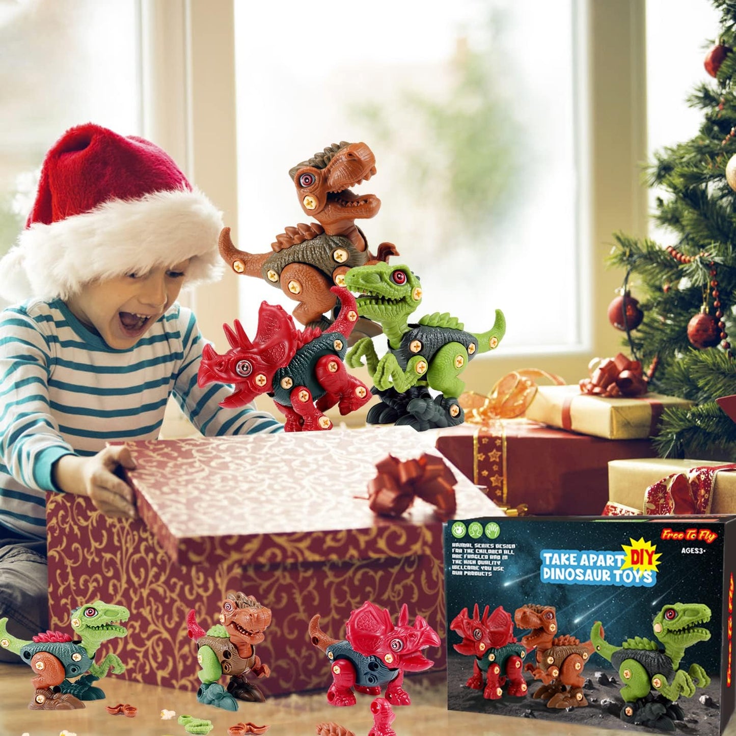 FREE TO FLY STEM Dinosaur Toys – Take-Apart Dinos for Kids 3-8