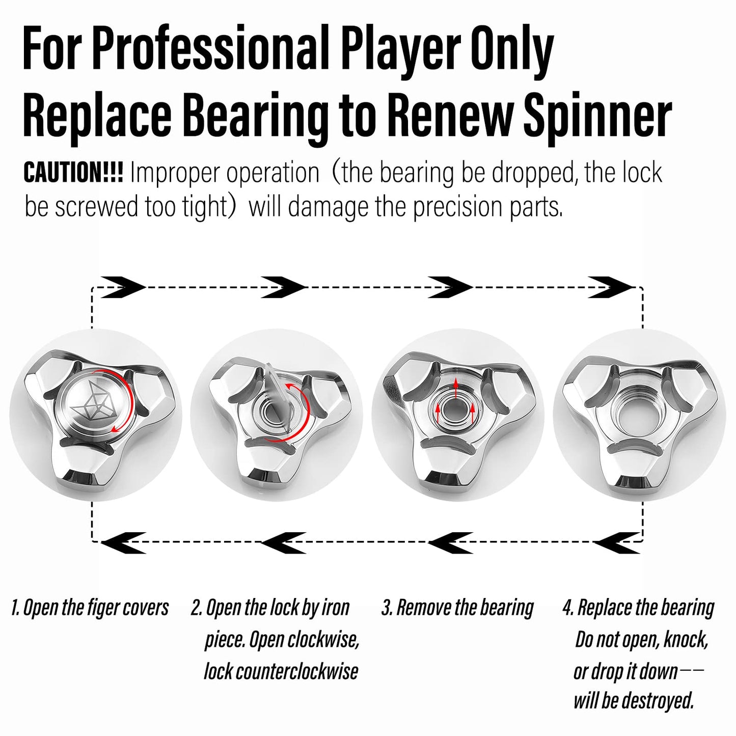 FREELOVE Metal Fidget Spinner – Stainless Steel Heavy Spin, Fox Mini Gyro, Black
