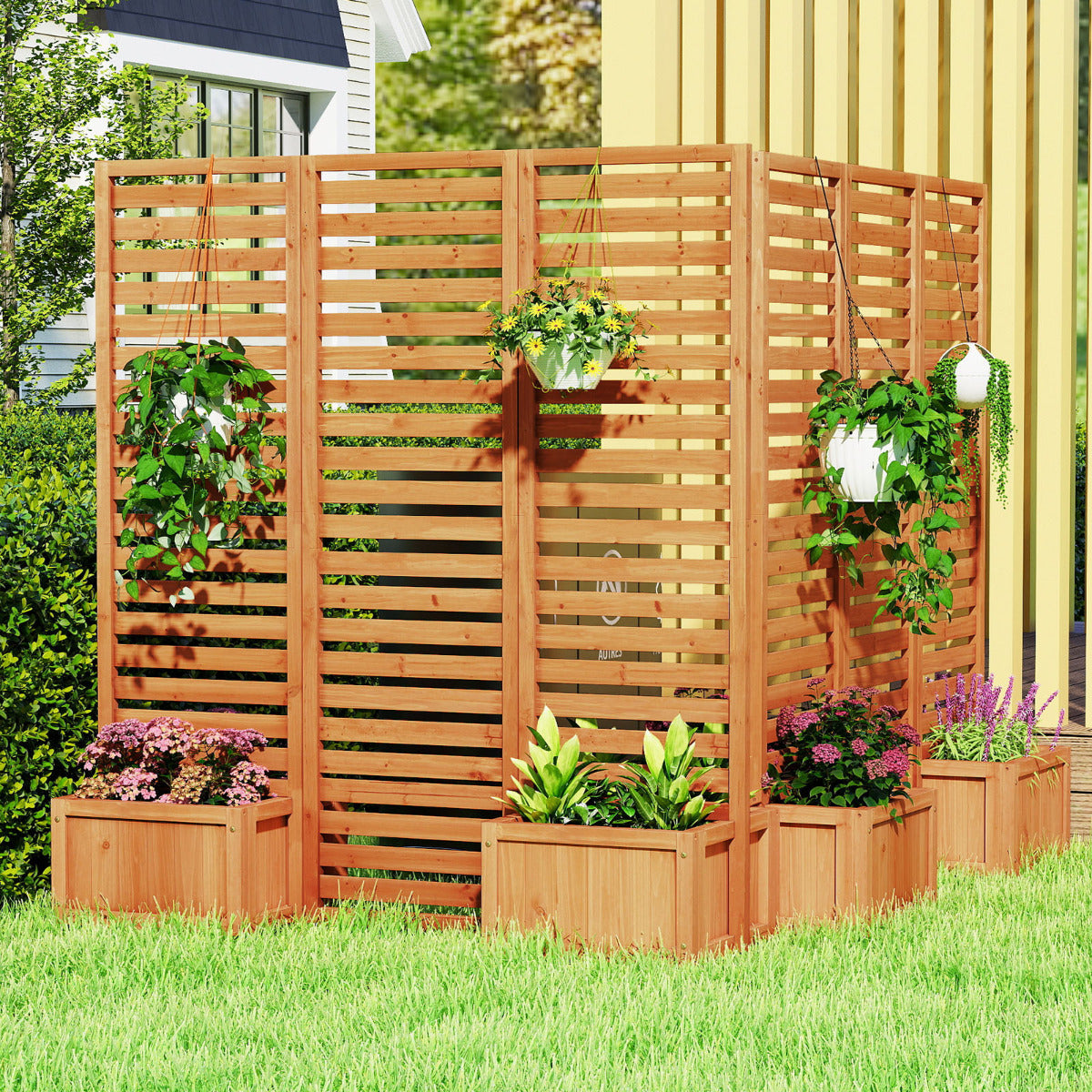 Freestanding Decorative Privacy Screen with 3 Hinged Panels-Yellow