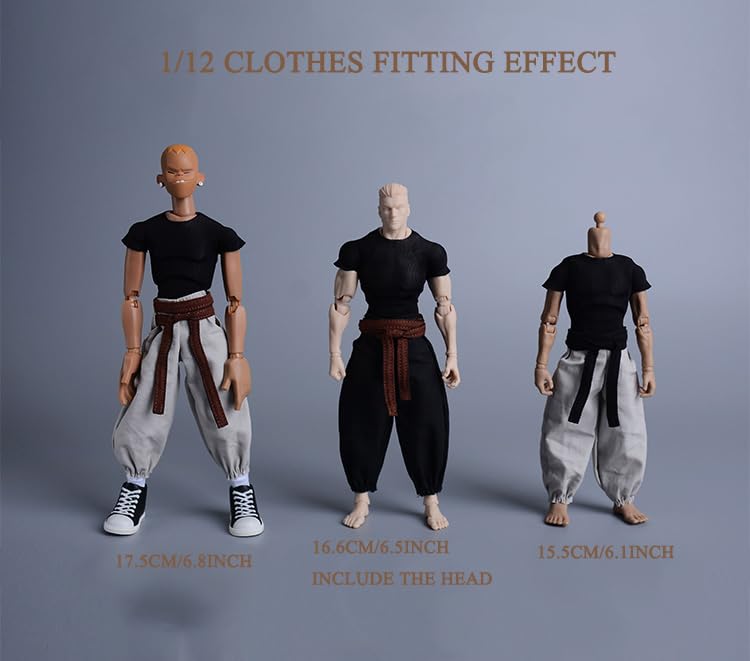 Fremego 1/12 Scale Male Clothes – Tight Short Sleeves Top + White Pant for 6-Inch Action Figures