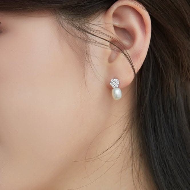 Fresh Water Pearl Sparkling Stone Dropper Earrings ERLE029