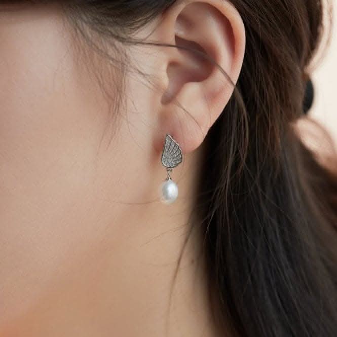 Fresh Water Pearl Wing Dropper Earrings ERLE024