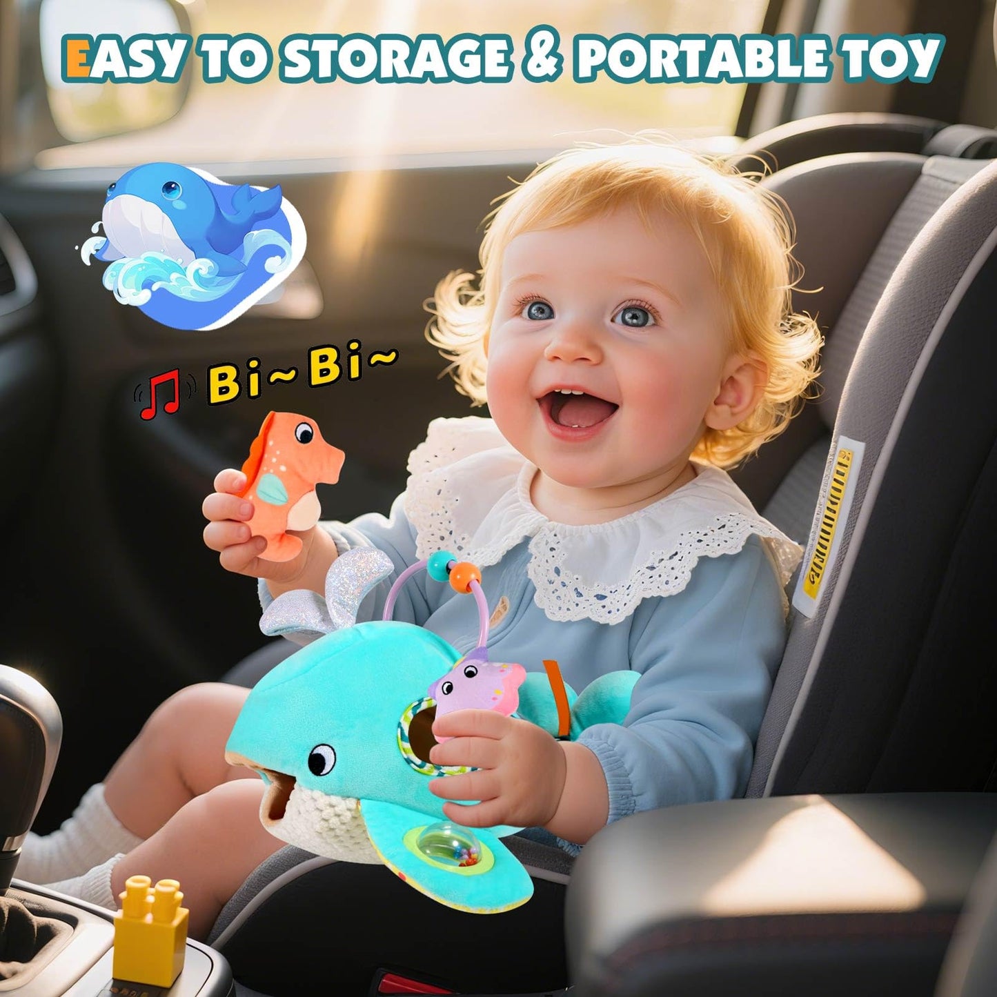 FREYBLI Baby Toys 6-12 Months – Soft Ocean Adventure Toy Set with Rattle, Crinkle, Squeaker & Mirror