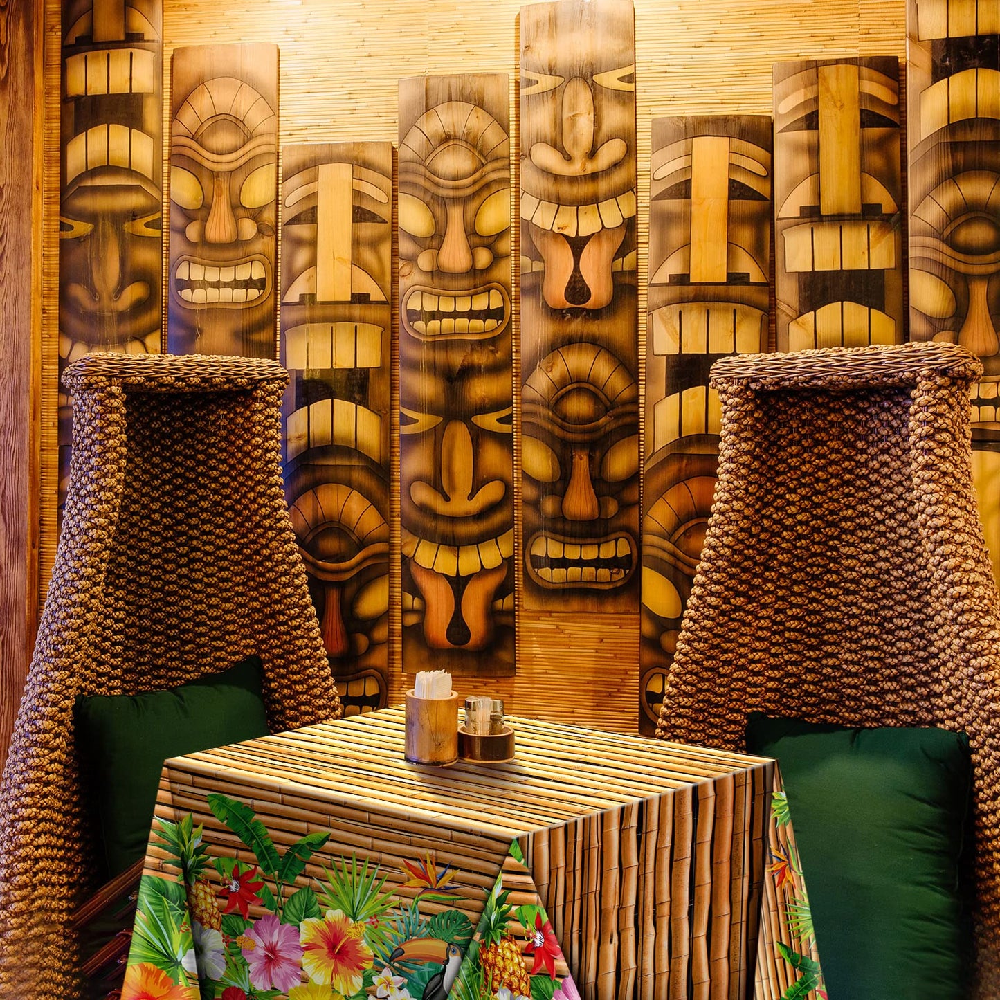 Frienda 3-Piece Tiki Tablecloth Decorations | Luau Table Cover – Waterproof & Disposable