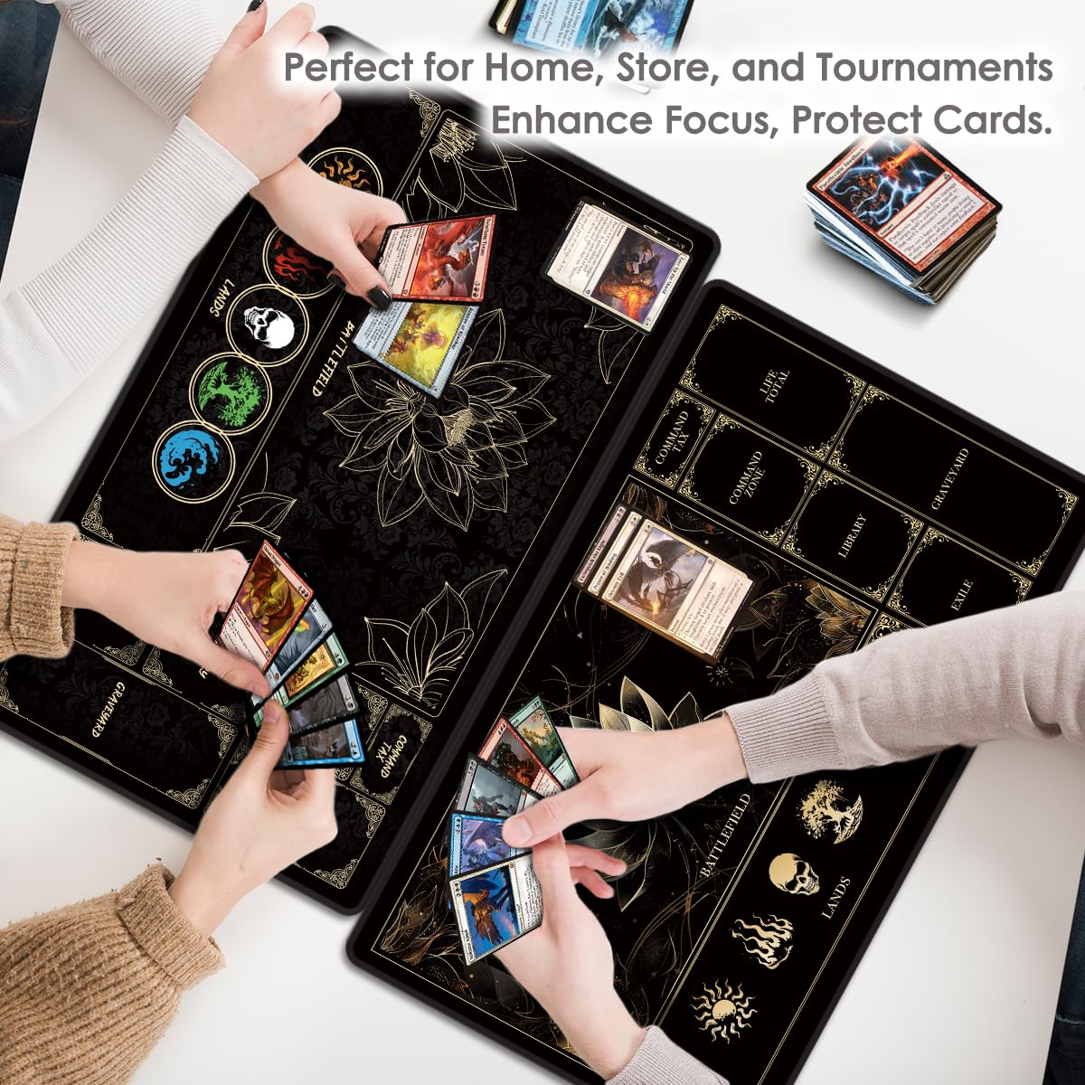 FROGIGO MTG Playmat with Play Zones – 24x14 in Lotus & Lands Design