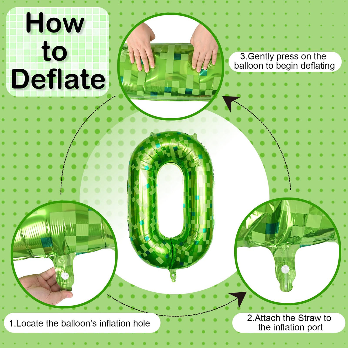 Froova 40-Inch Lime Green Pixel Number 0 Balloon for 10th Birthday – Reusable Foil Decoration