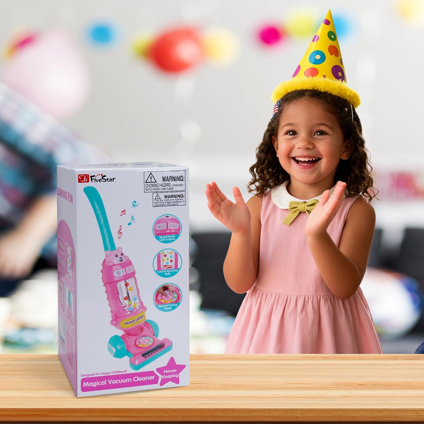 FS Kids Vacuum Toy with Lights & Sounds – Realistic Pretend Play Vacuum for Toddlers (Pink)