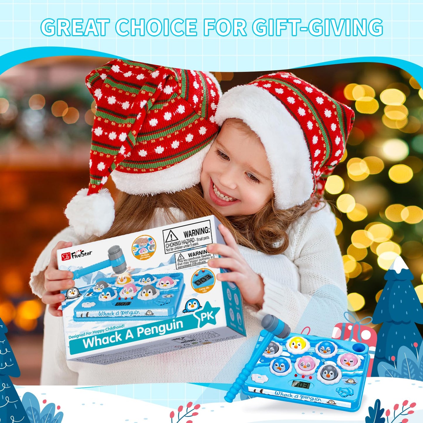 FS Pound-A-Penguin Game – Screen-Free Pounding Toy for Toddlers 1–3 & Kids 2–8 | 4 Speed Modes