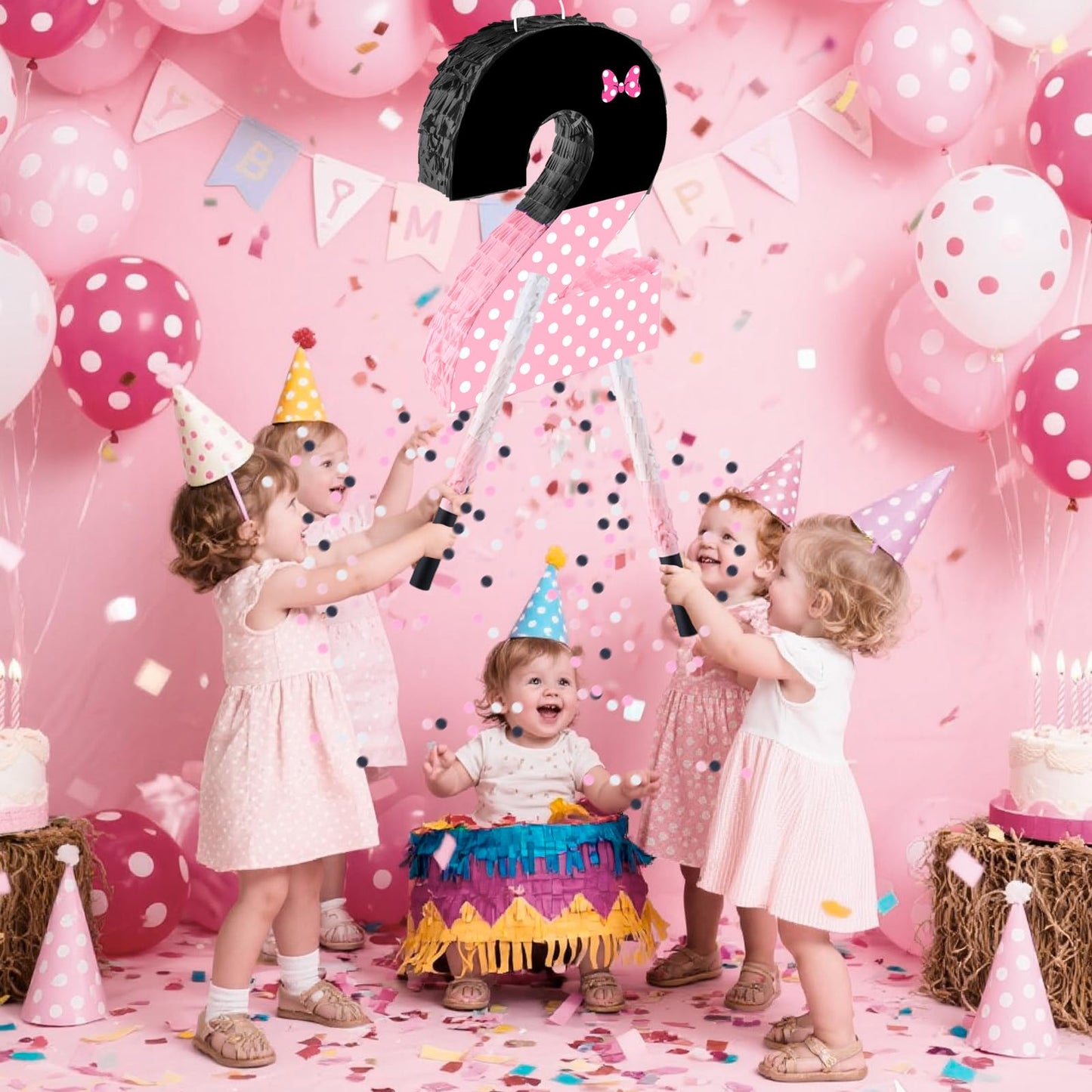 Fsnjcz Pink Bow Pinata – Number 2, 15.7 x 11.5 x 3 in, Birthday Party Decorations
