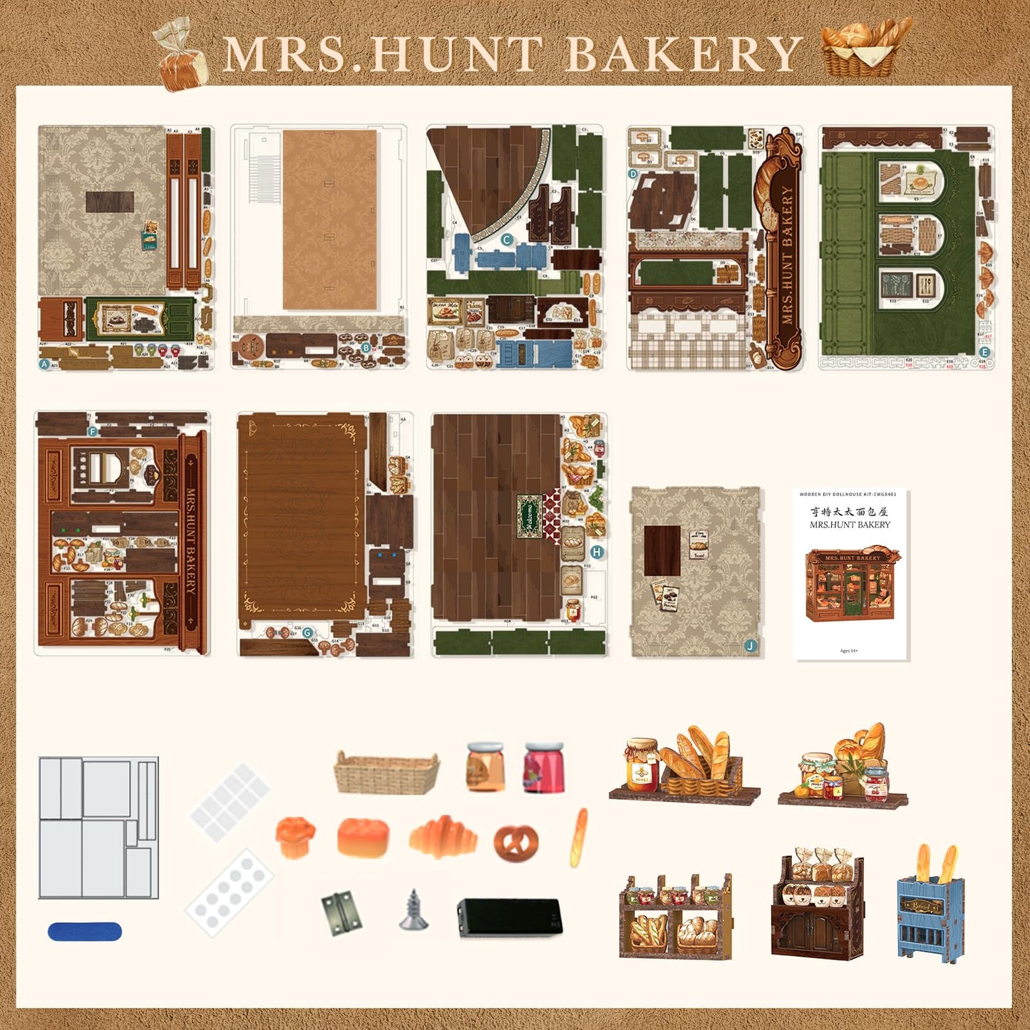 Fsolis Book Nook Kit – DIY Miniature Bakery Scene for Adults | 3D Wood Puzzle & Bookshelf Decor
