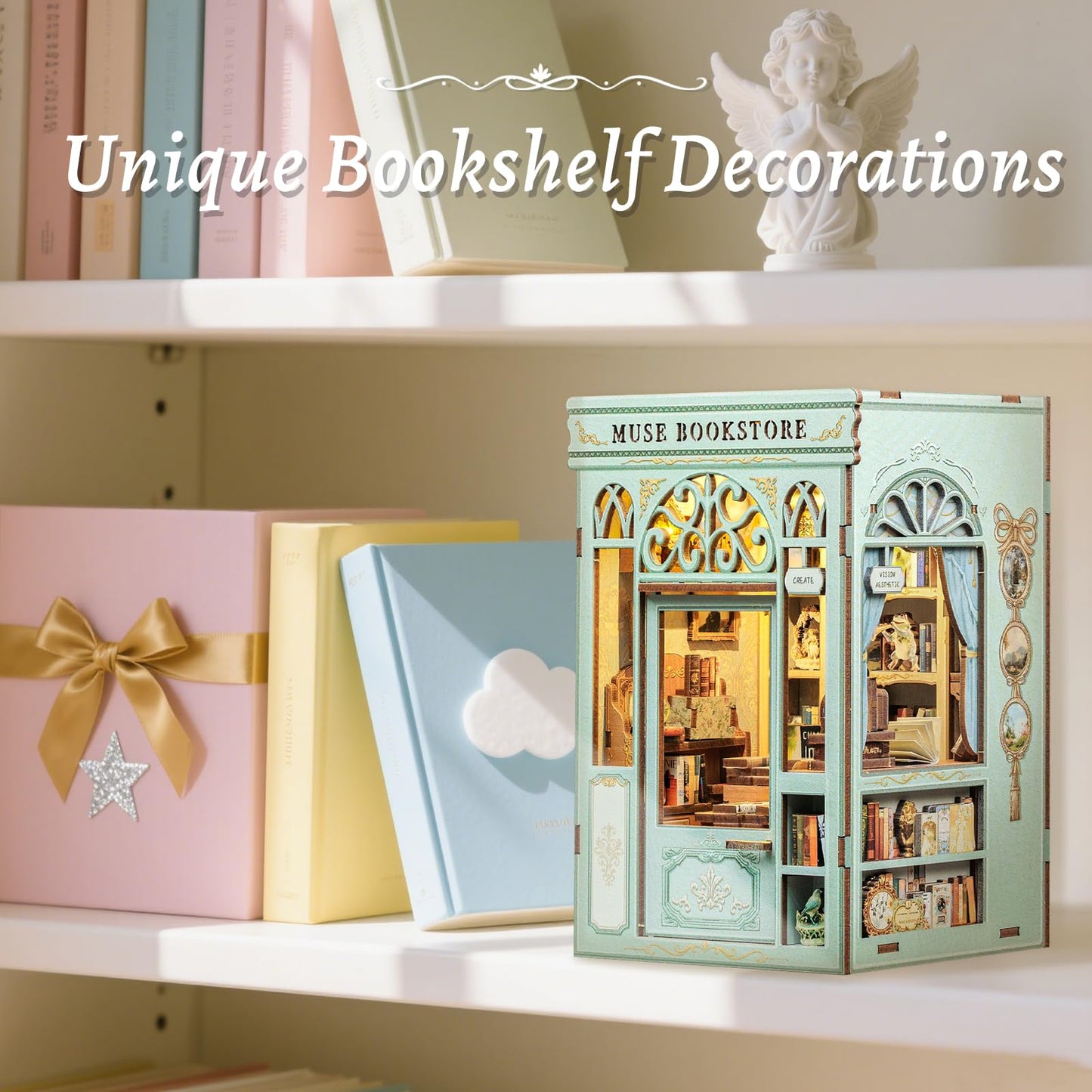 Fsolis Book Nook Kit – DIY Miniature House & Muse Bookstore 3D Puzzle