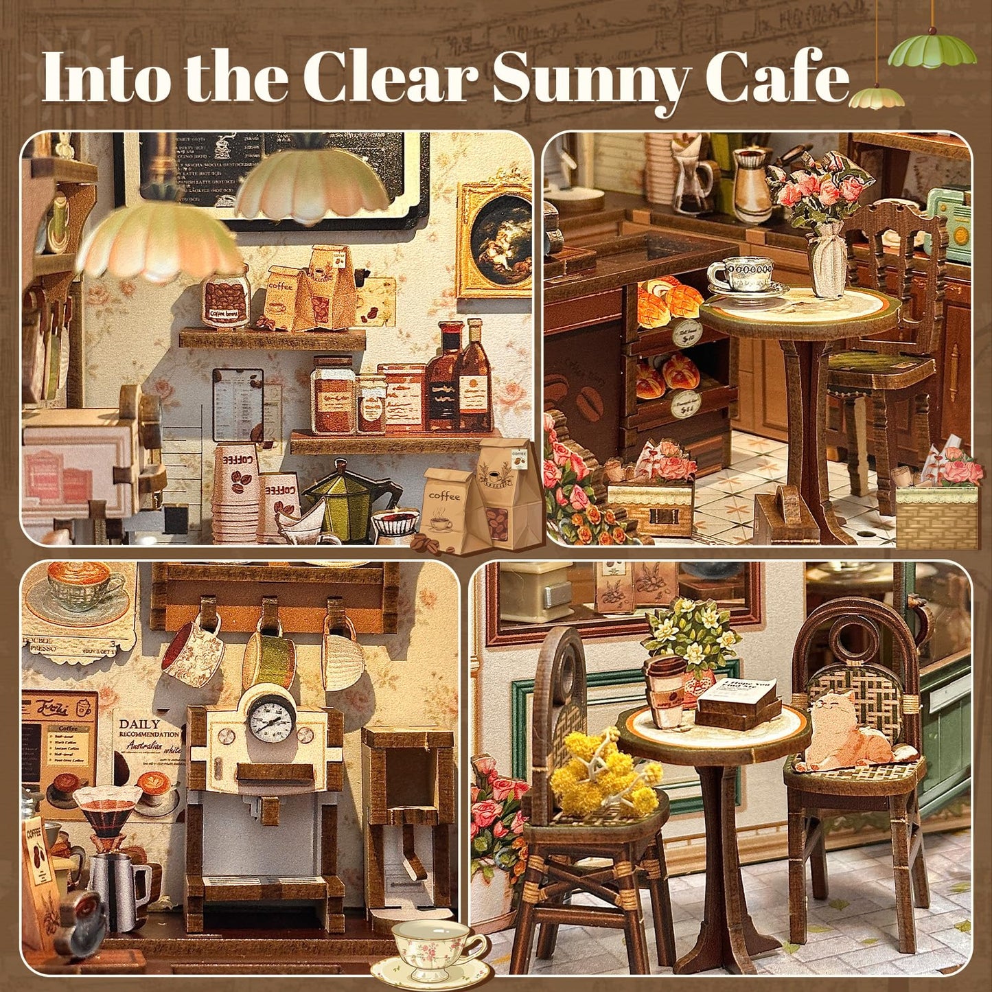 Fsolis Book Nook Kit – DIY Miniature Sunny Cafe for Bookshelves