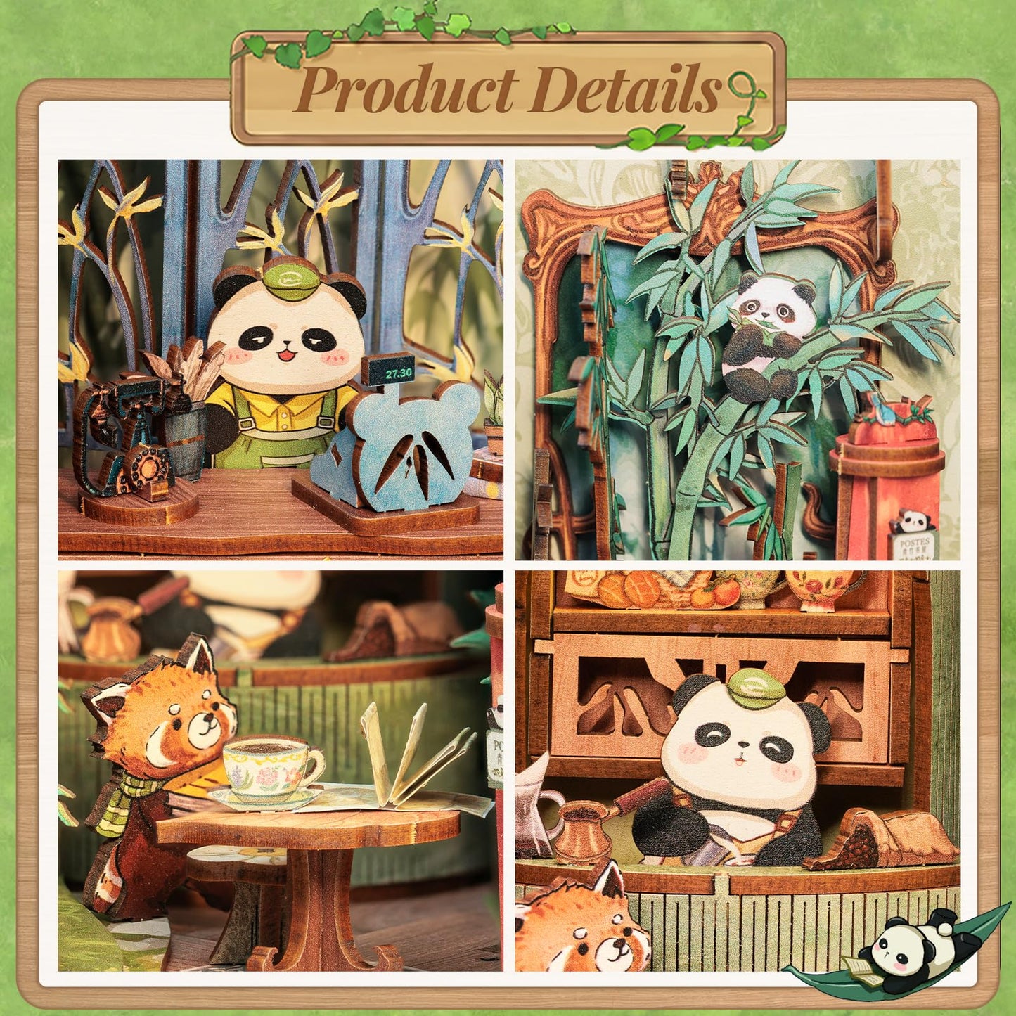 Fsolis Book Nook Kits | DIY Miniature Panda Bookshop 3D Wooden Puzzle