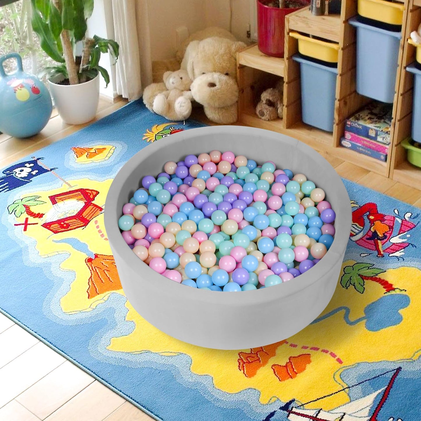 FUBOTRAD Baby Ball Pit – 35.4in Round Foam Play Center for Kids (Light Gray)
