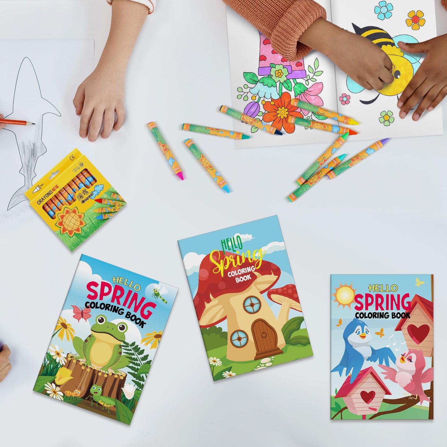 Fulmoon 144 Pcs Spring Mini Coloring Books with Crayons Set | Party Favors & Travel Activities