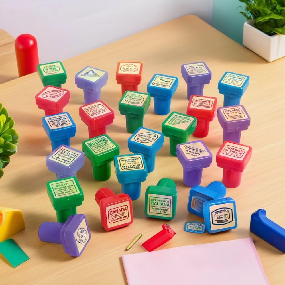Passport Stampers - 24-Piece Geography Learning Set | Fun Express