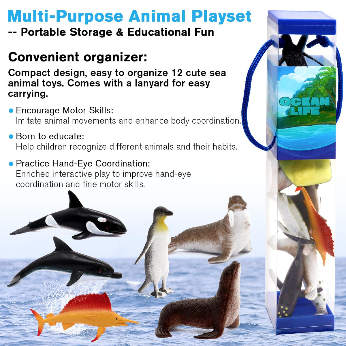 Fun Gift 12 Pcs Sea Creature Figures – Realistic Ocean Toys for Kids & Toddlers