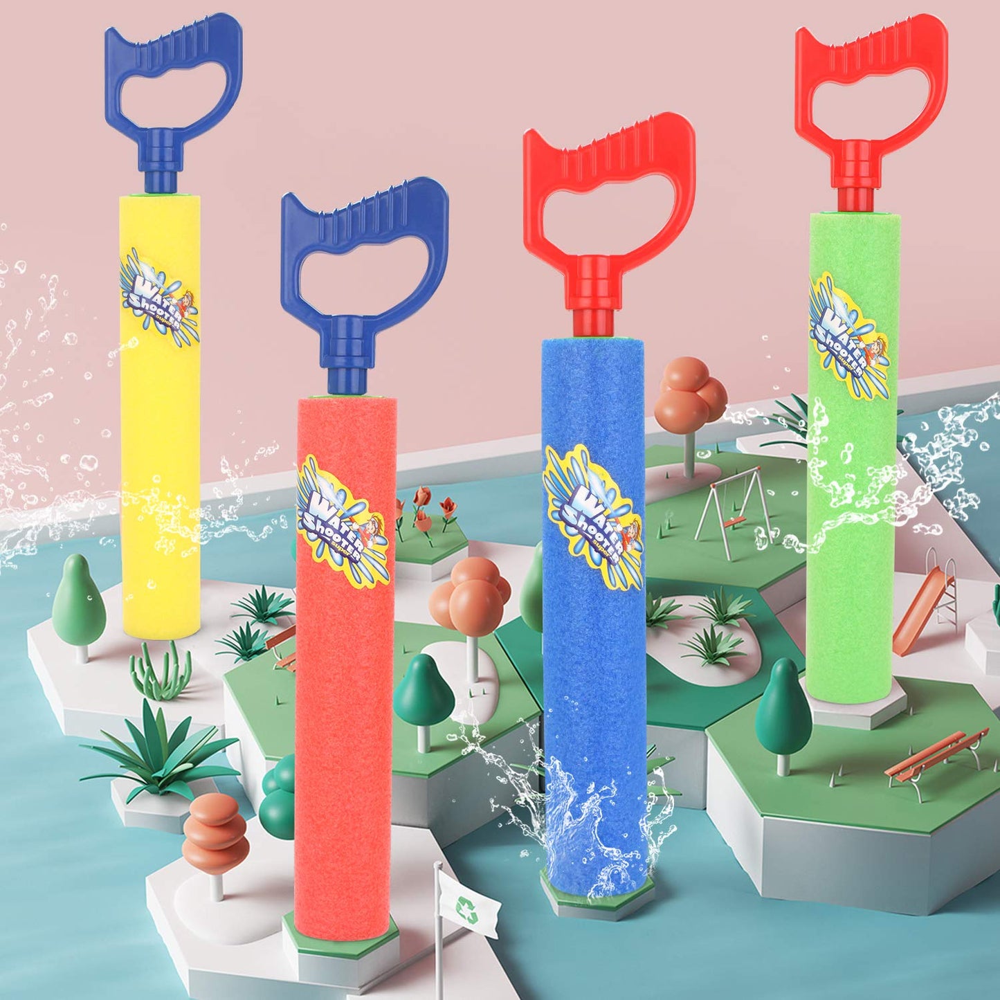 Fun-Here Water Guns Shooter 6 Pack – Foam Soaker Blasters for Summer Fun