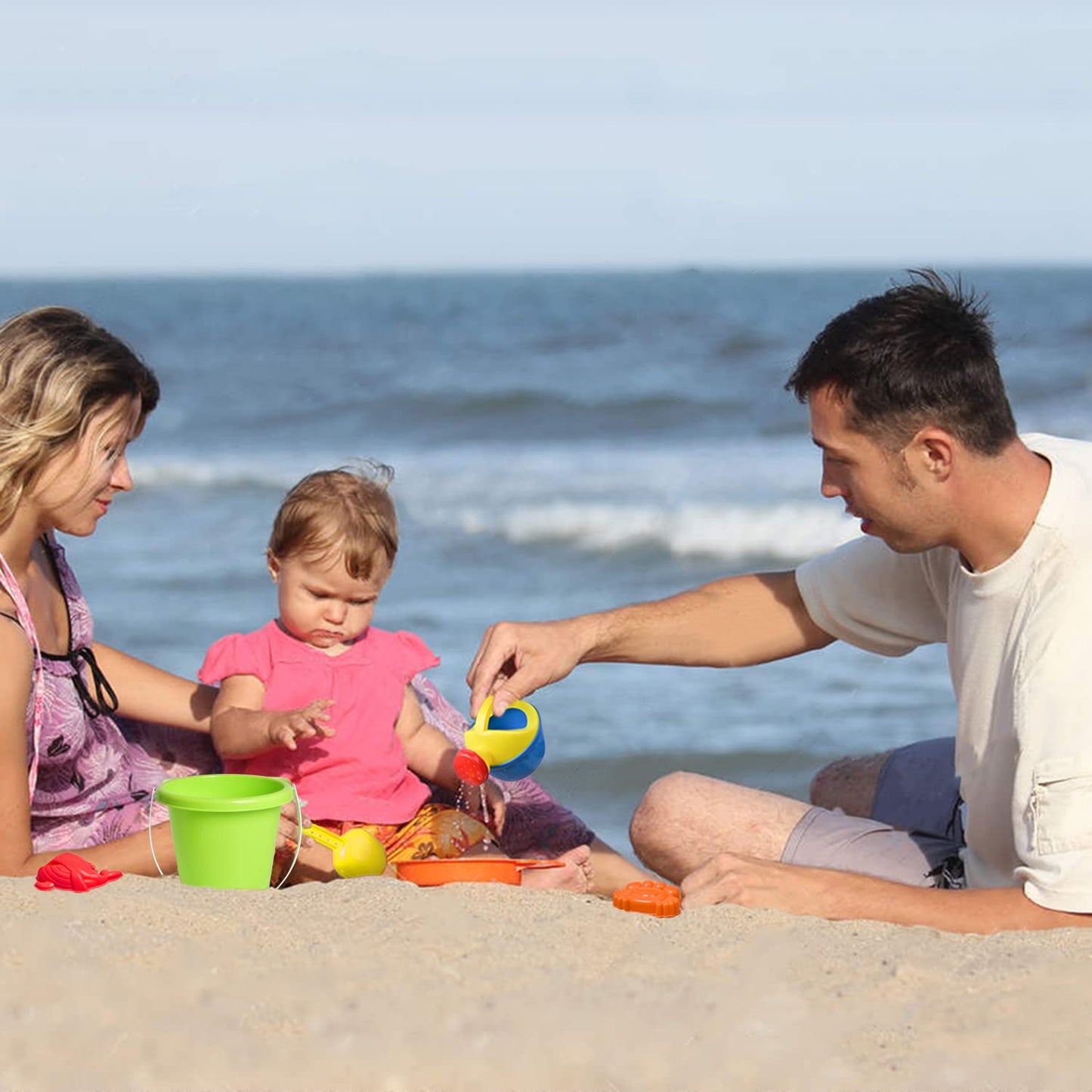 FUN LITTLE TOYS Beach Toys 19-Piece Set – Water Wheel, Molds & Mesh Bag for Kids 3-13
