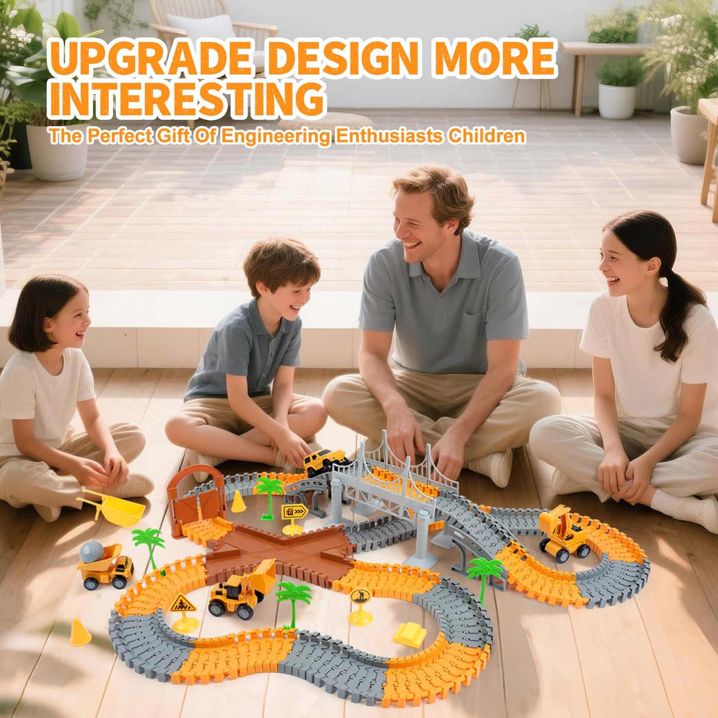 FUNBUD Construction Race Track Toy – 220+ Flexible Tracks & 5 Cars | STEM Playset for Kids