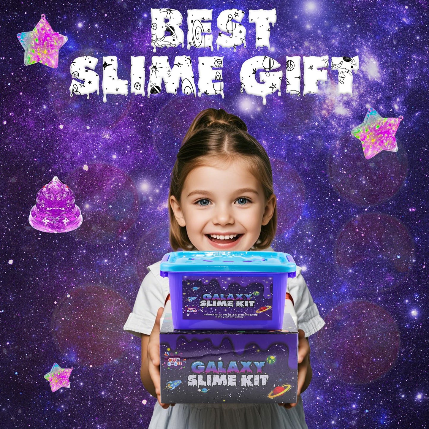 Funewest Slime Kit for Kids — Galaxy Glow Slime with Glitter, Beads & Charms