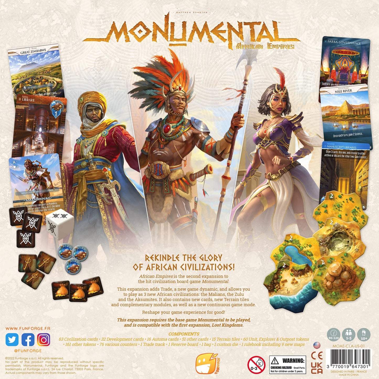 Monumental African Empires Expansion by Funforge | 3 New Civilizations, Modular Maps, 1-5 Players