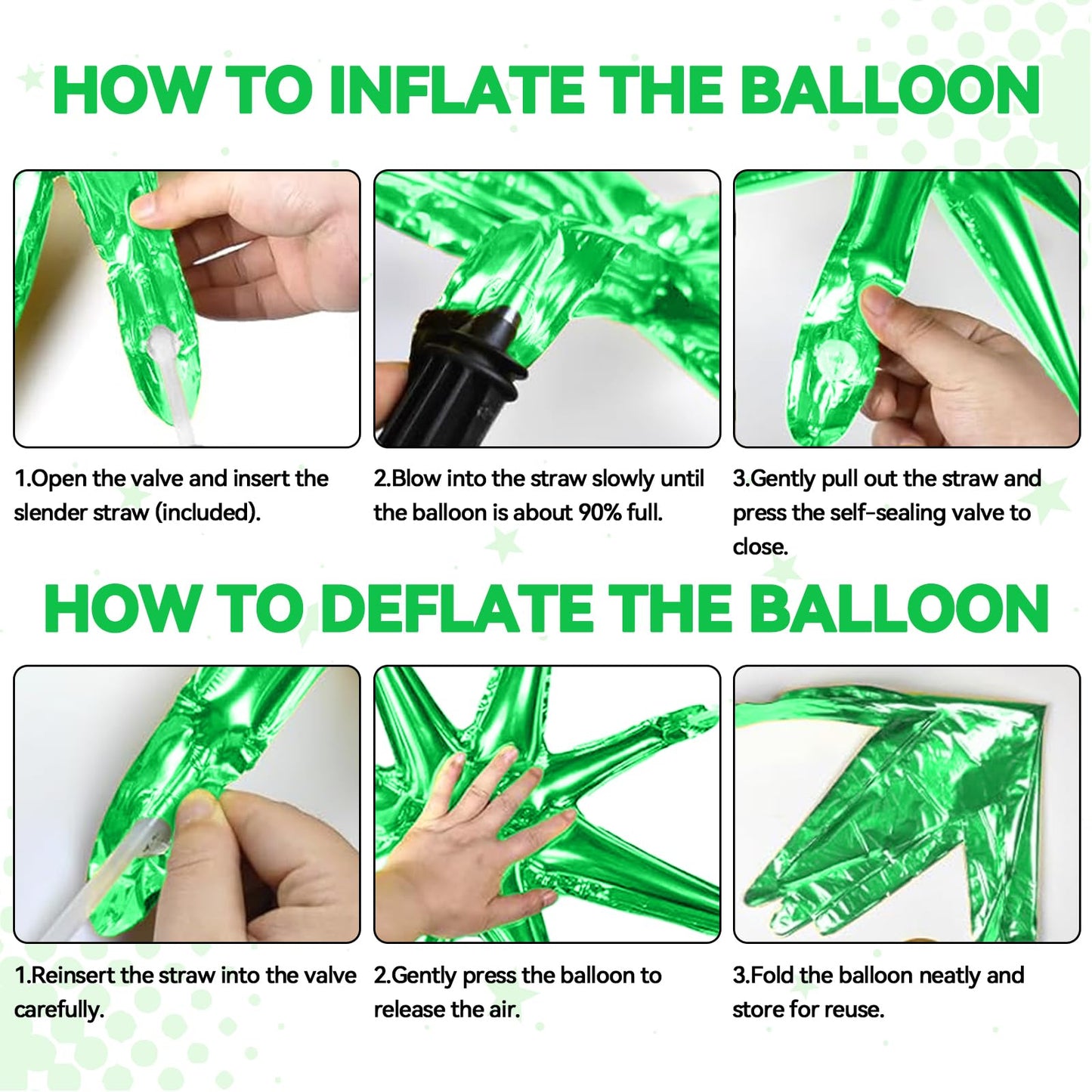 FunHot 18 Pcs Black & Green Star Balloons – Explosion & Four-Point Foil Balloons for Parties