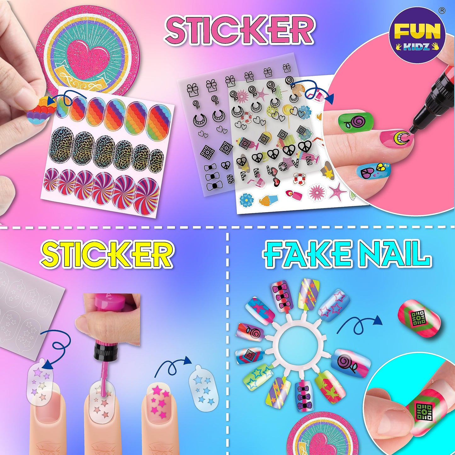 FUN KIDZ Ultimate 315Pcs Nail Art Kit for Girls 7-12 | Glitter Pens, Stickers & Spa Makeup Kit