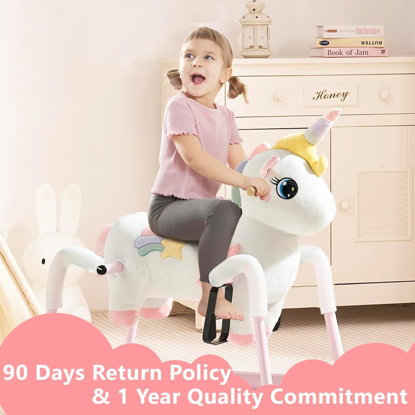 FUNLIO Unicorn Spring Rocking Horse for Kids 3-6 – Rainbow Fairy Ride-on with Covered Spring