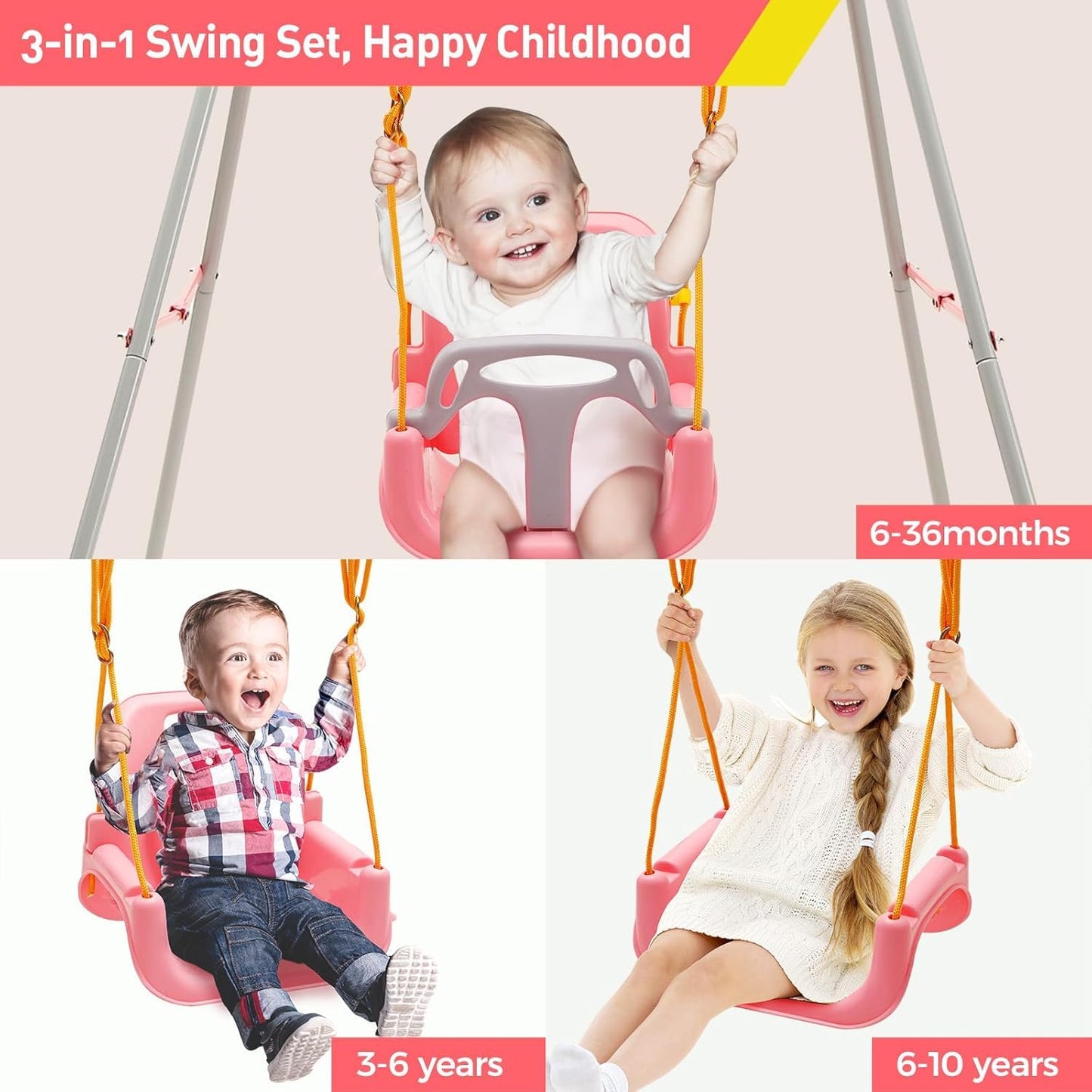 FUNLIO Toddler Swing with Foldable Stand – 3-in-1 Swing Set for Ages 1–10, Easy Assembly
