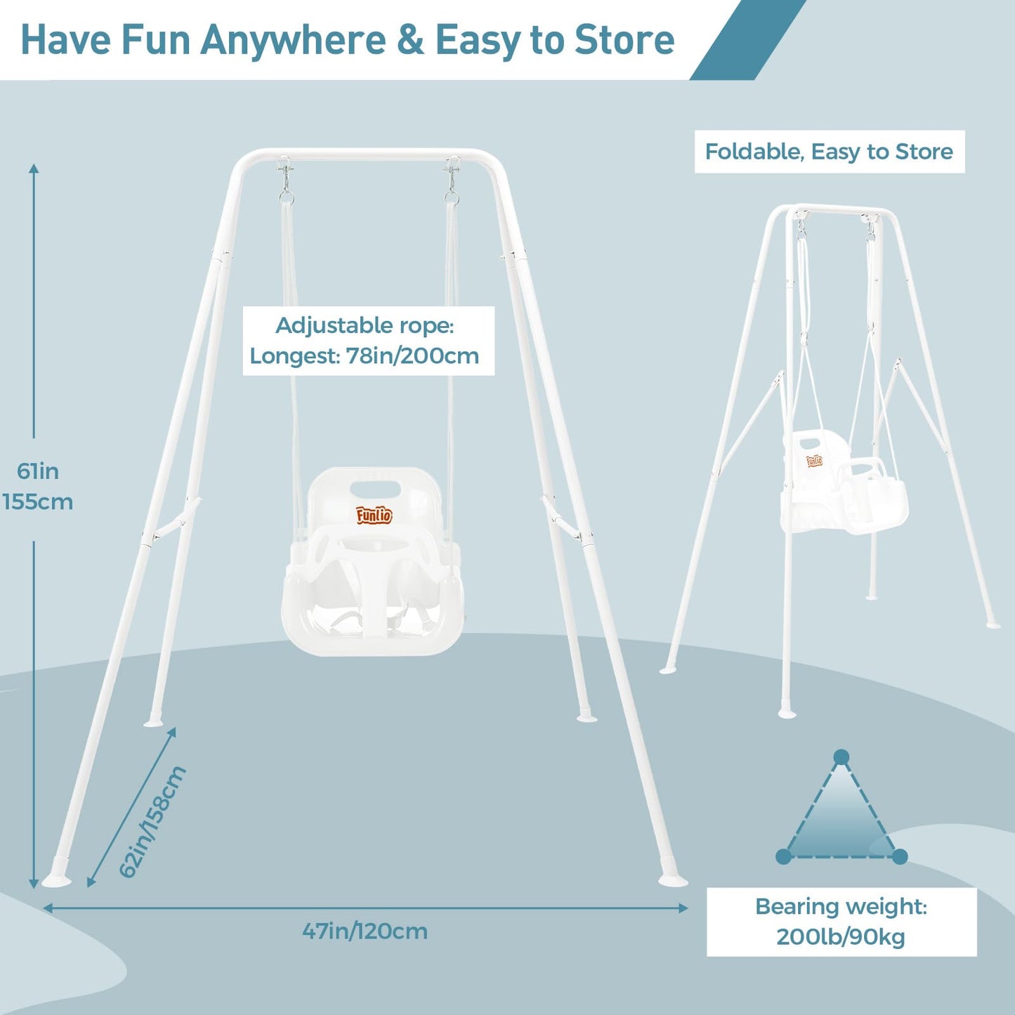 FUNLIO Toddler Swing with Foldable Stand – 3-in-1 Swing Set for Ages 1–10 | Easy Setup