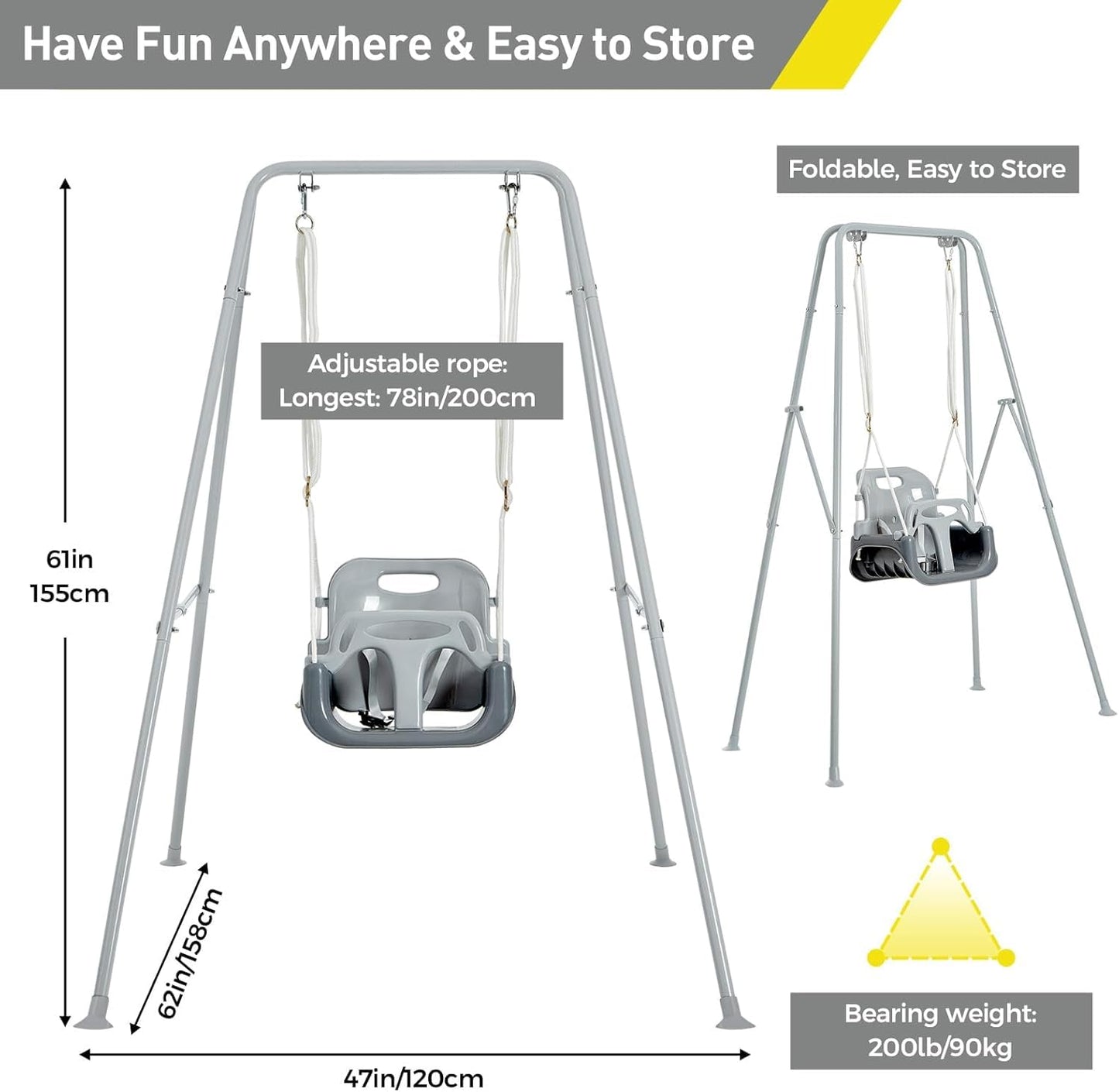FUNLIO Toddler Swing with Foldable Metal Stand – 3-in-1 Set for 1–10 Years (Indoor/Outdoor)