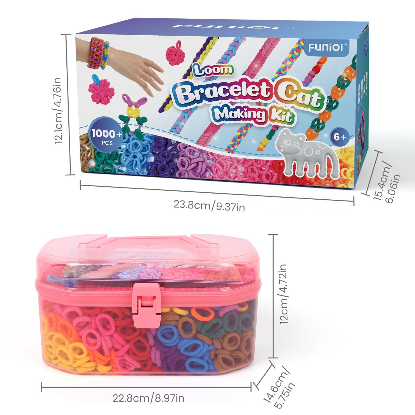 FUNiOi Kids Art & Craft Kit – Rubber Band Bracelets, 1000+ Colors, Organizer Case
