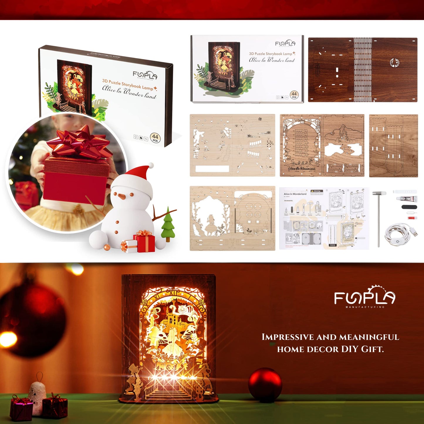 FUNPOLA Alice in Wonderland 3D Puzzle Nightlight – DIY LED Book Lamp