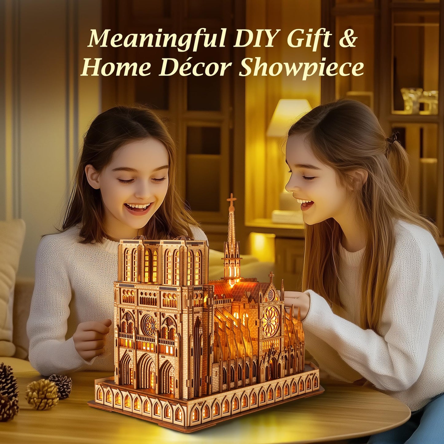 FUNPOLA LED 3D Notre Dame Puzzle – Night Edition with LED Lighting | DIY Architecture Model