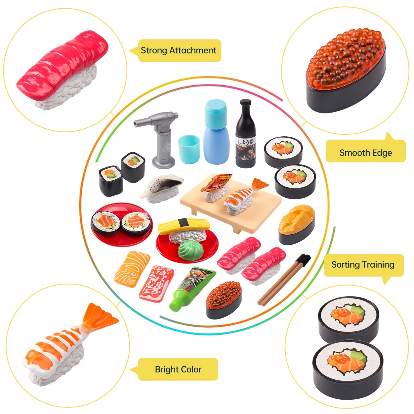 Funpynani Sushi Slicing Play Food Set — 34-Piece LED Color-Changing Toy for Kids 3+