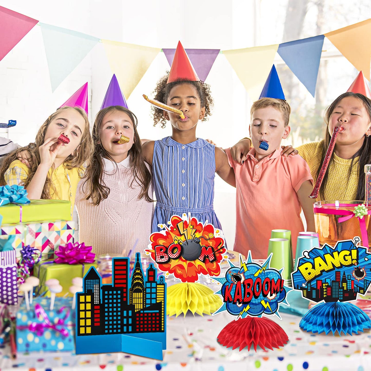 Funrous 11-Piece Hero Honeycomb Centerpieces – 3D Table Toppers for Parties