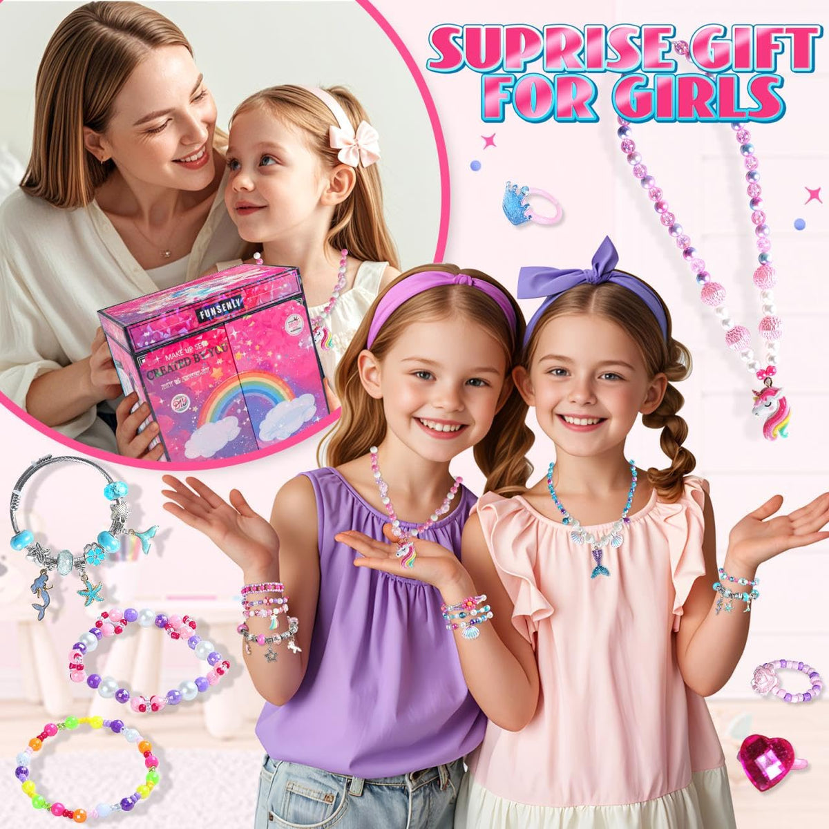 FUNSENLY 2000pcs Charm Beads Bracelet Making Kit for Girls | Deluxe Jewelry Craft for Ages 4-12