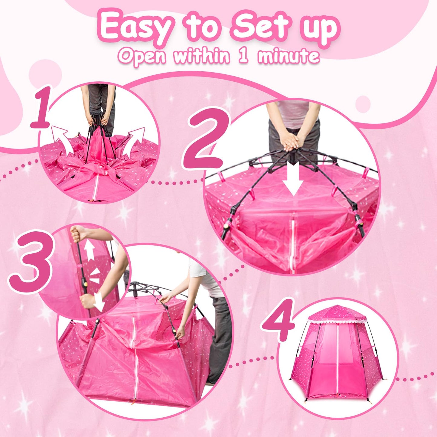 Funsland Princess Pop-up Play Tent – Large Indoor/Outdoor Castle for Kids (Pink), 78 x 63 x 53 in